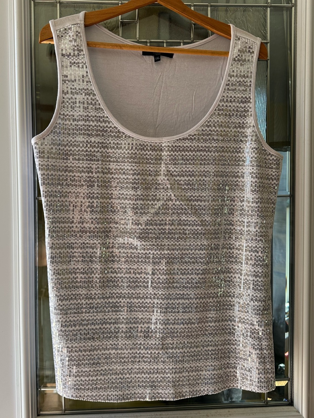 Sequin Scoop Neck Camisole - White